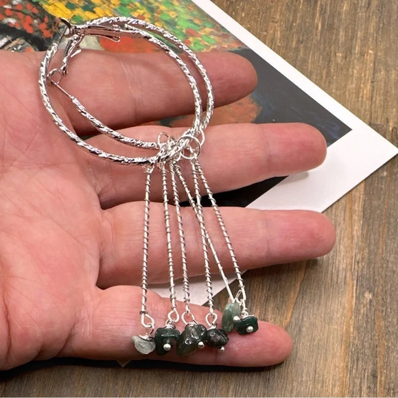 Alquimia Silver and Green Hoop Earrings - Picture 2 of 5